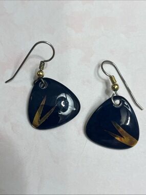 Vintage Dark Navy Drop Earrings with Gold Accent